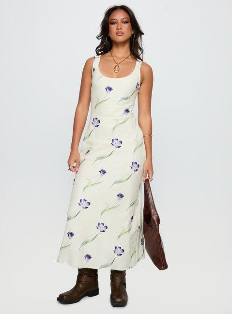 Jessabelle Linen Blend Midi Dress Cream Floral Product Image