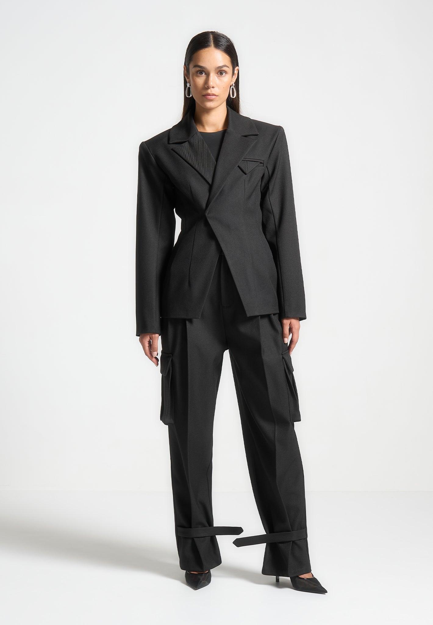 Danielle - Tailored Pleated Cargo Trousers - Black Female Product Image