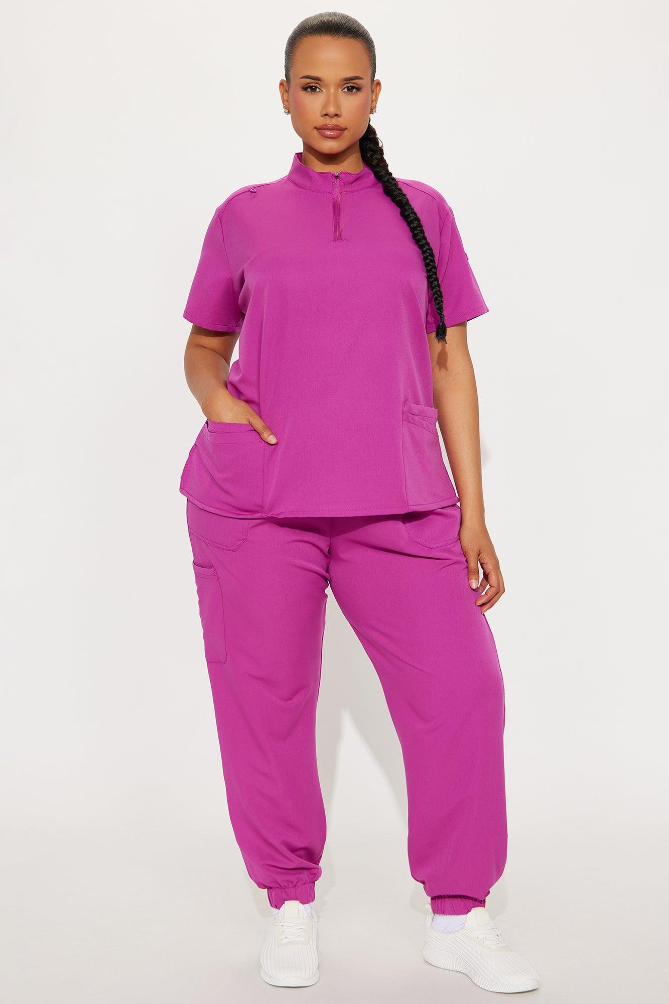 On The Go 4 Way Stretch Uniform Scrub Jogger Set - Magenta Product Image