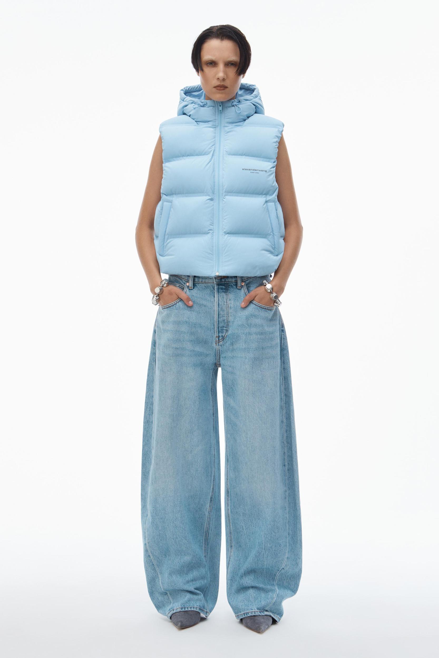 Cropped Hooded Puffer Vest With Reflective Logo Product Image