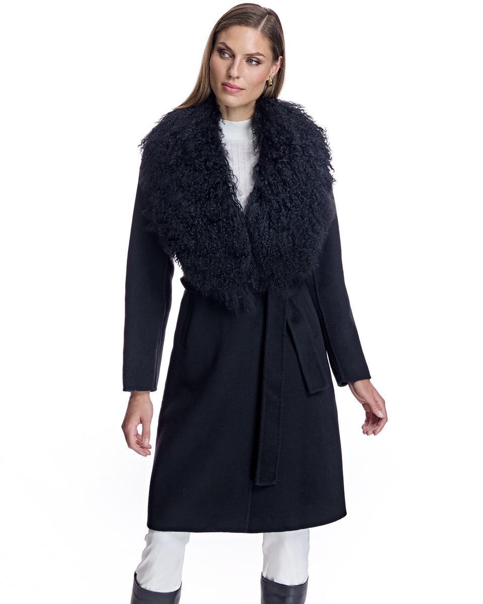 Julia & Stella by Maximilian Wool Wrap Coat With Lamb Collar-Maximilian Product Image
