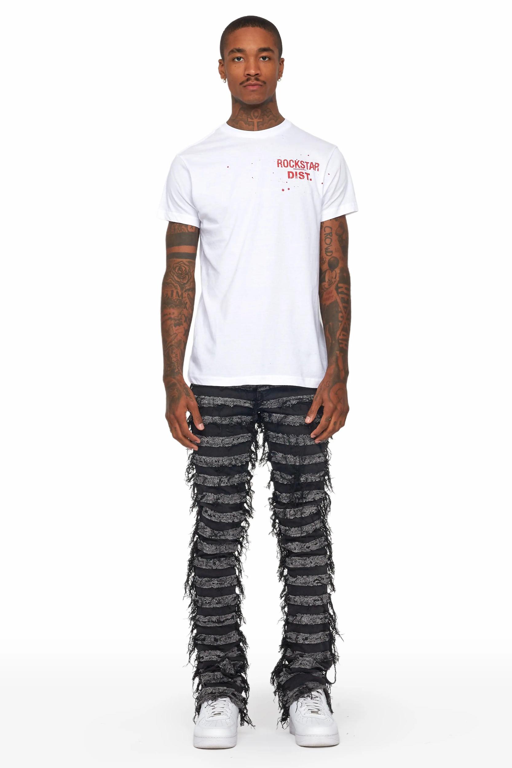 Ayan Dark Grey Distressed Stacked Flare Jeans Male Product Image