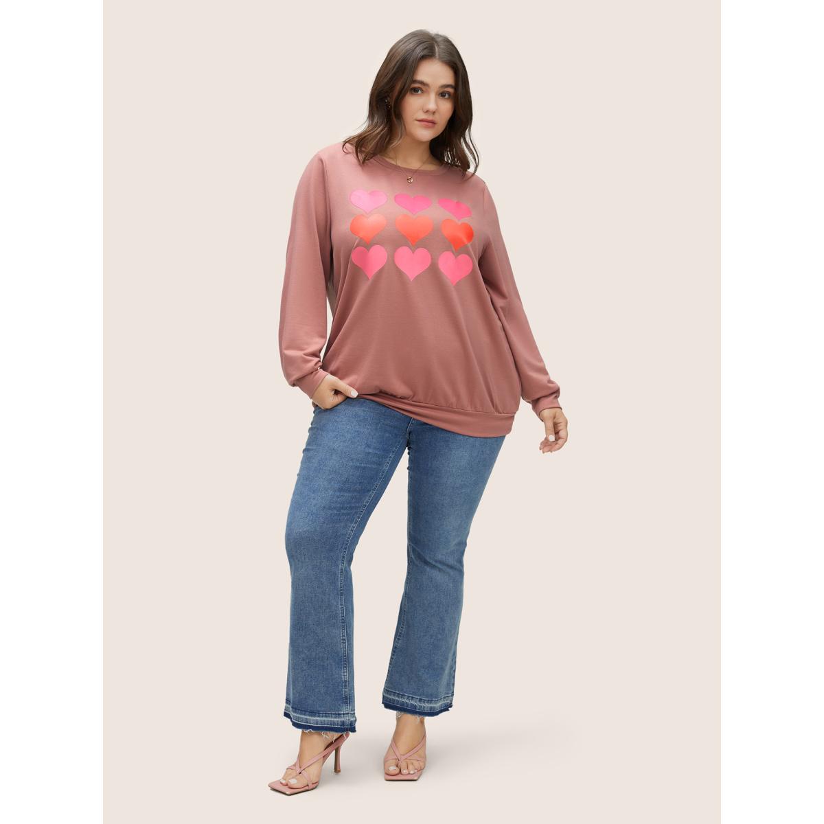 Plus Size Heart Ombre Crew Neck Sweatshirt Women DustyPink Casual Non Everyday Sweatshirts BloomChic 10/M Product Image