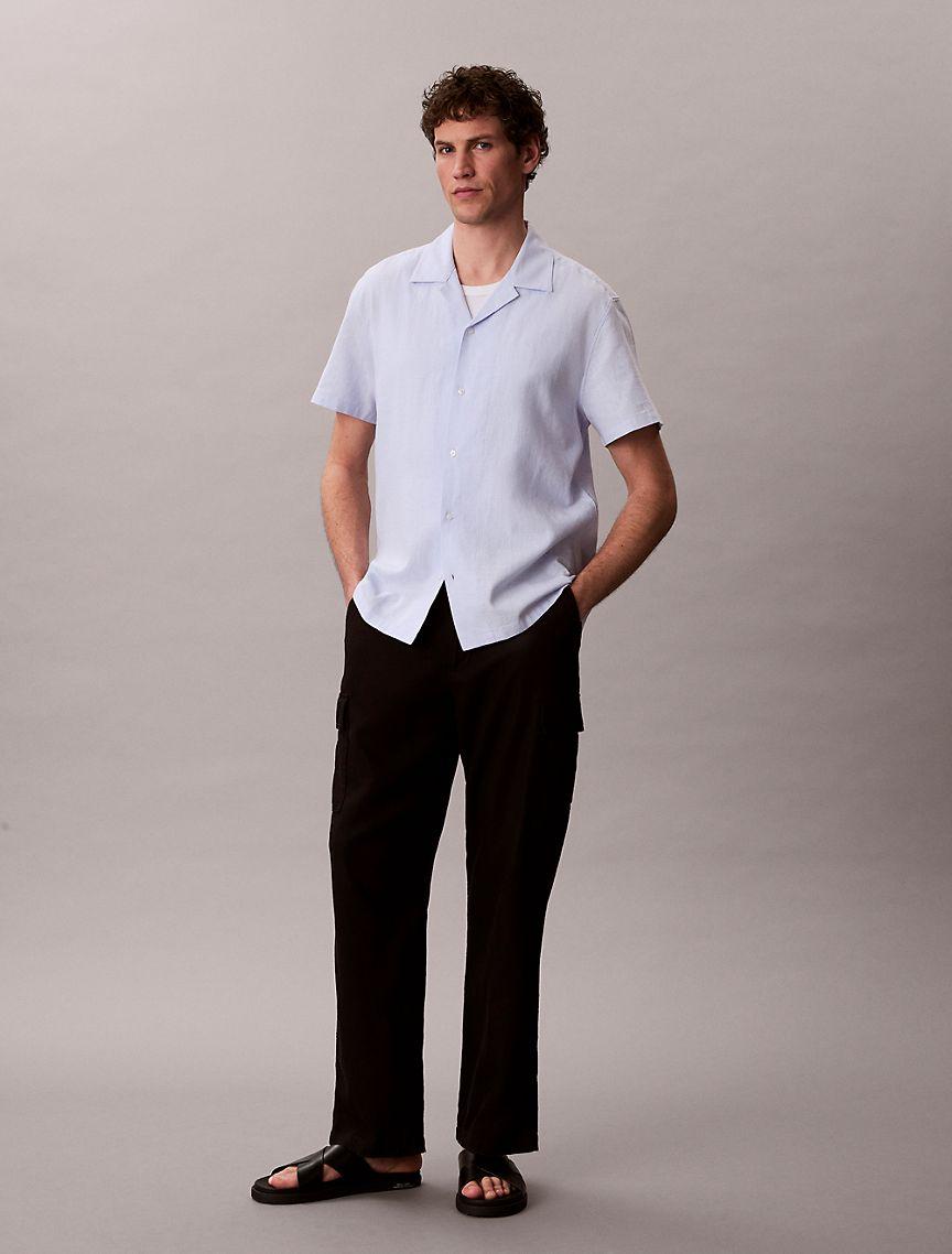Linen Cotton Short Sleeve Button-Down Shirt Product Image