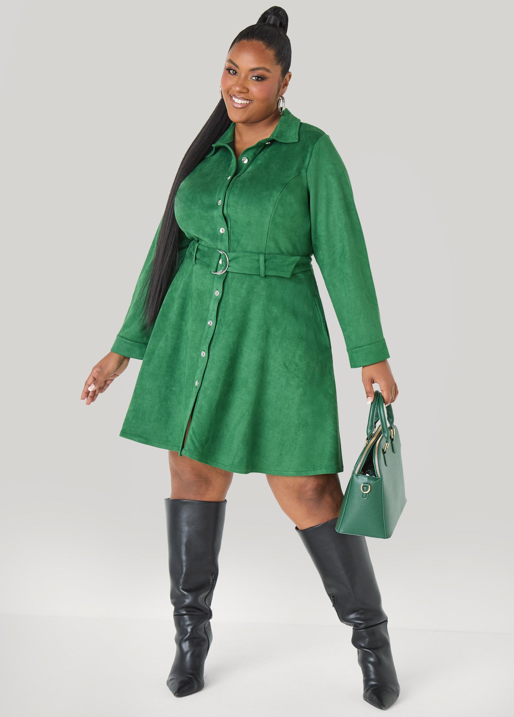 Faux Suede A Line Shirtdress Product Image