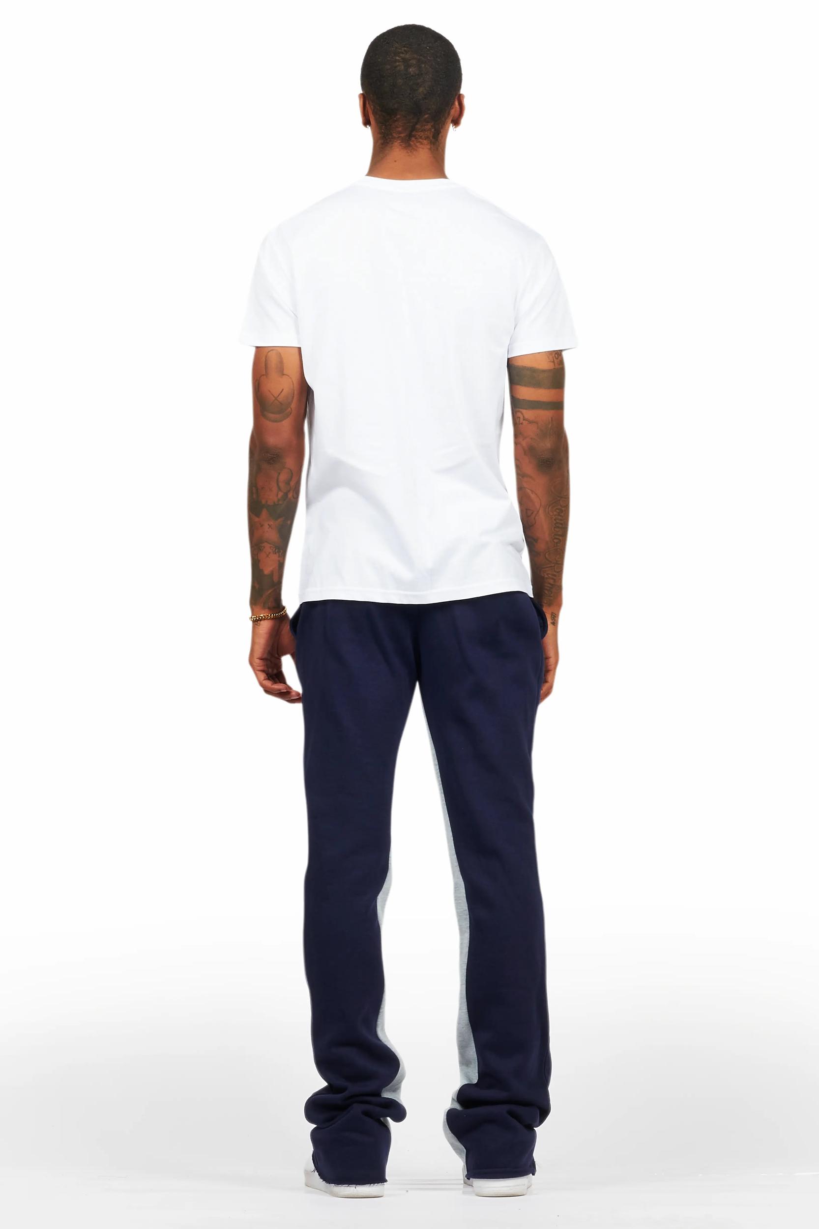 Mallor White/Navy T-Shirt/Stacked Baggy Track Pant Set Male Product Image