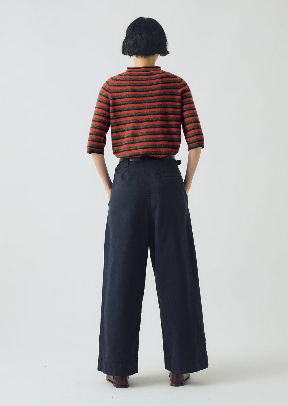 Stripe Wool Cashmere Half Sleeve Sweater | Red Multi Product Image