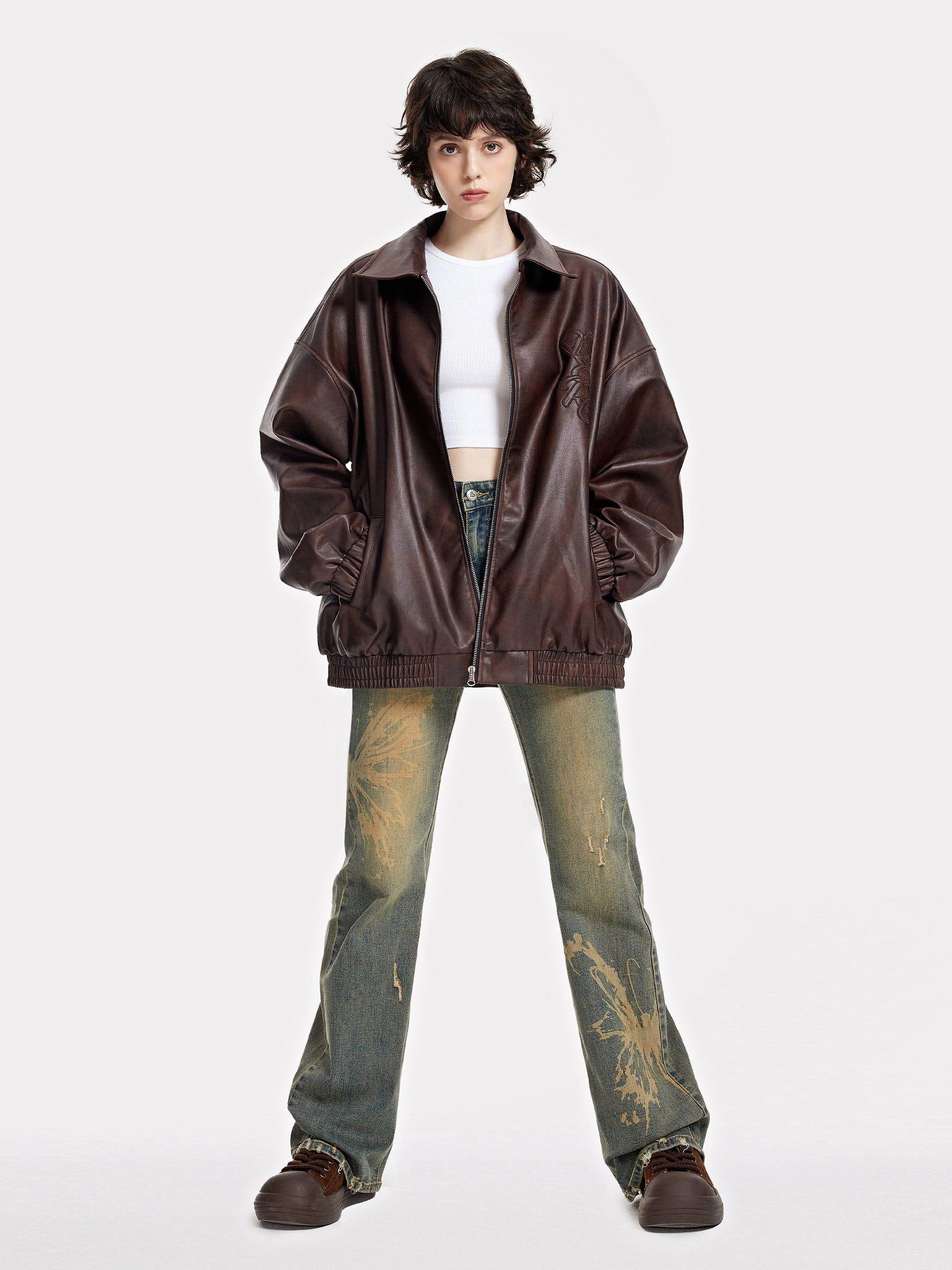 Aelfric Eden Embroidery Faux Leather Jacket Product Image