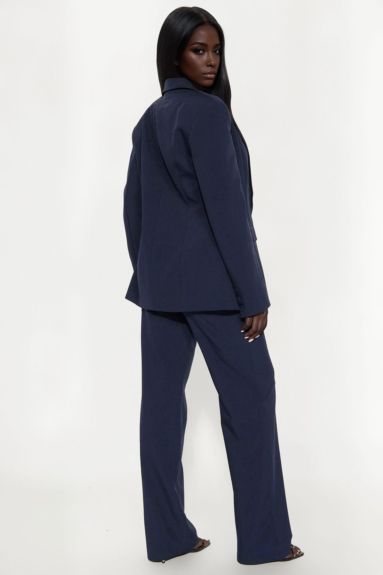 Ceo Double Breasted Fitted Waist Blazer And Pant Set - Navy Female Product Image