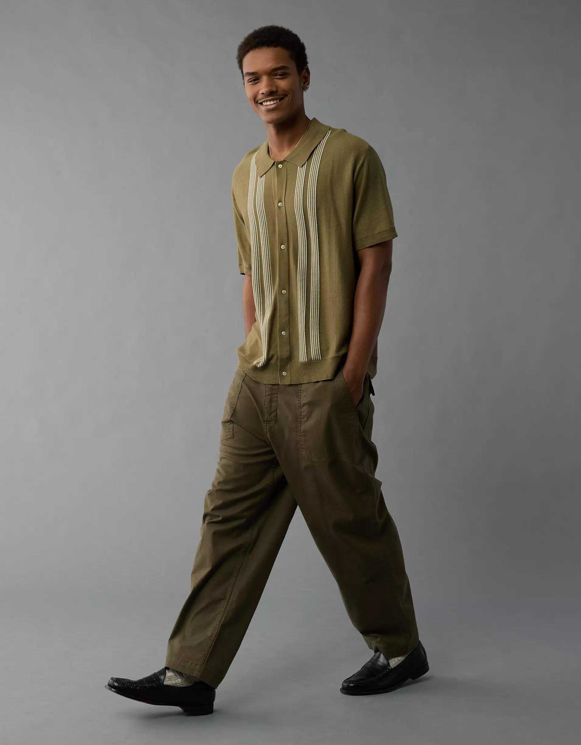 AE Weekend Button-Up Striped Sweater Polo Shirt Product Image