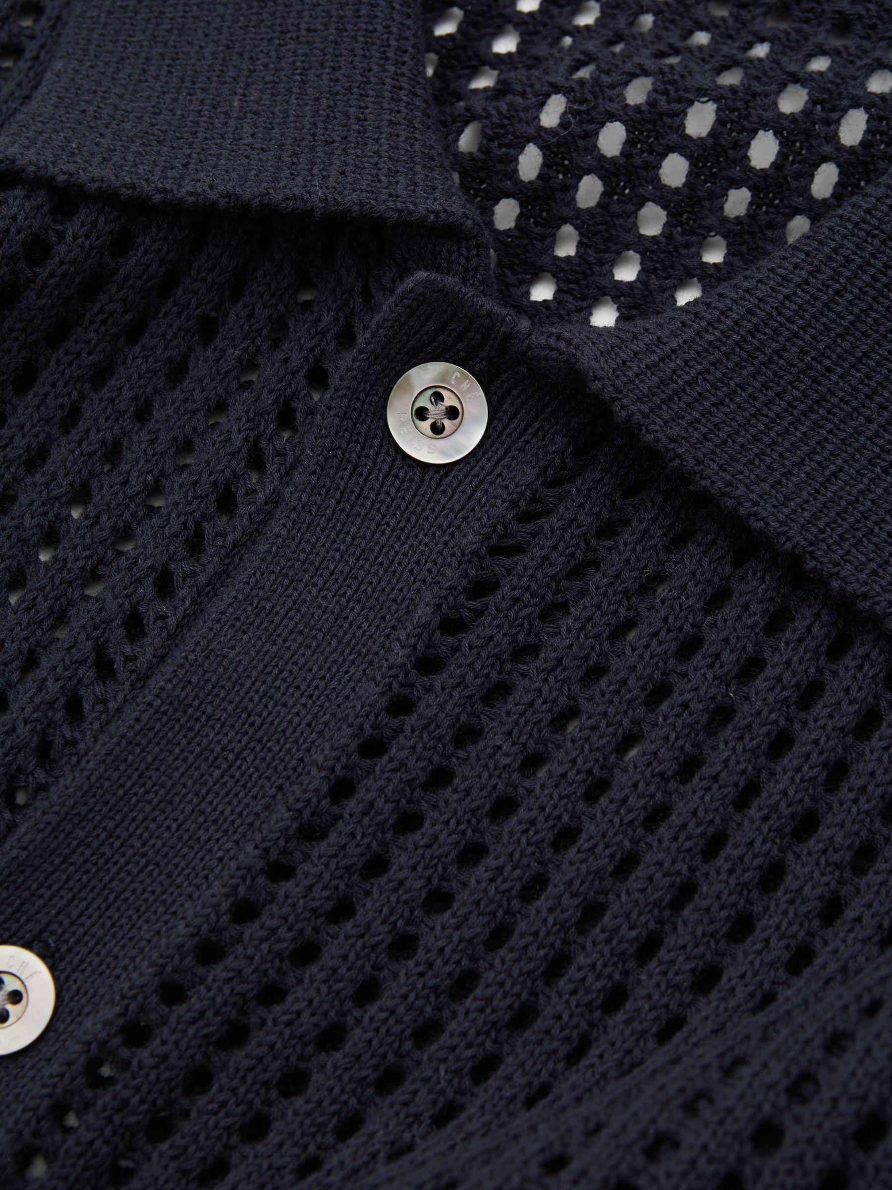 Reiss | Ché Open-Stitch Cuban Collar Shirt in Navy Product Image