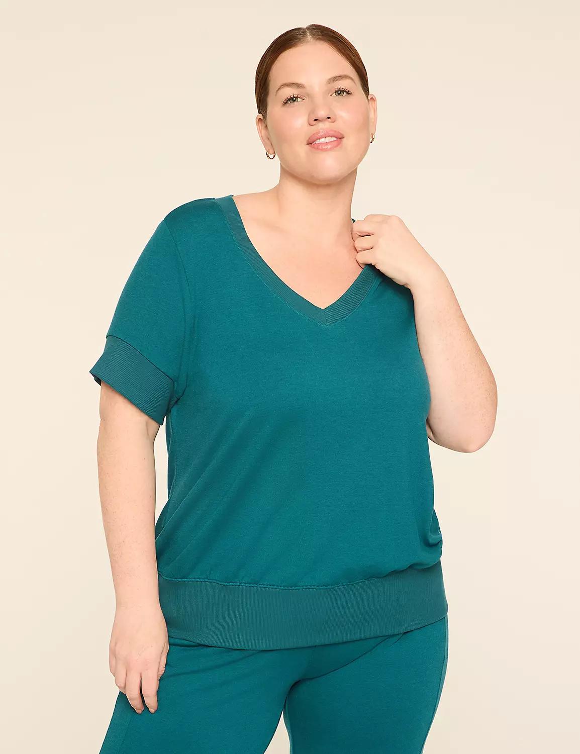 LIVI French Terry Short-Sleeve V-Neck Sweatshirt Product Image