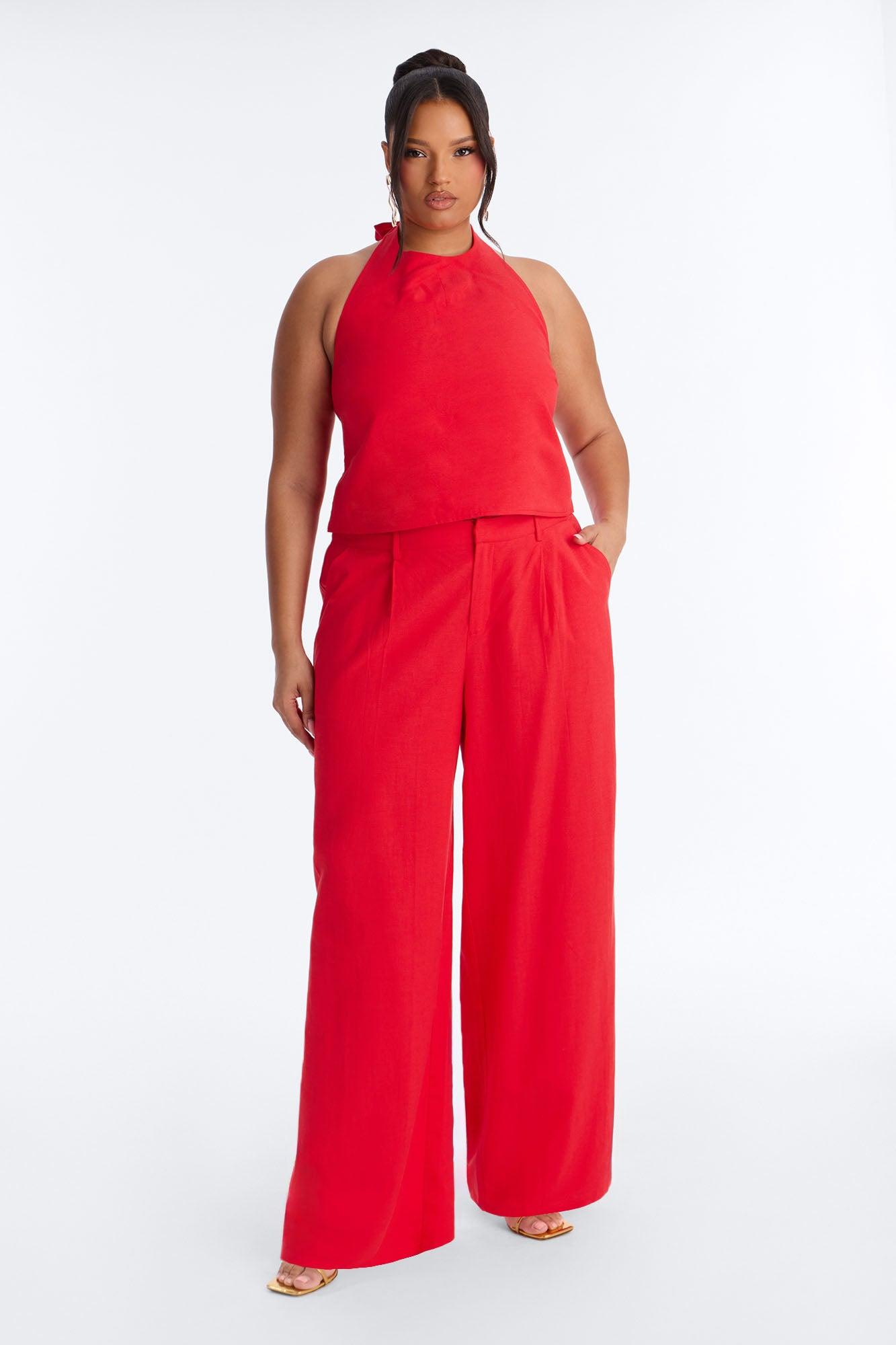 Ocean Breeze Linen Low Rise Pant 33″ - Tomato Red Female Product Image