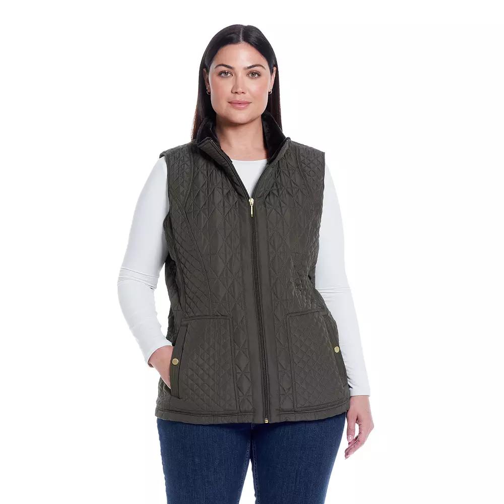 Plus Size Weathercast Multi-Quilted Plush Lined Vest, Women's, Size: 1XL, Dusty Green Product Image