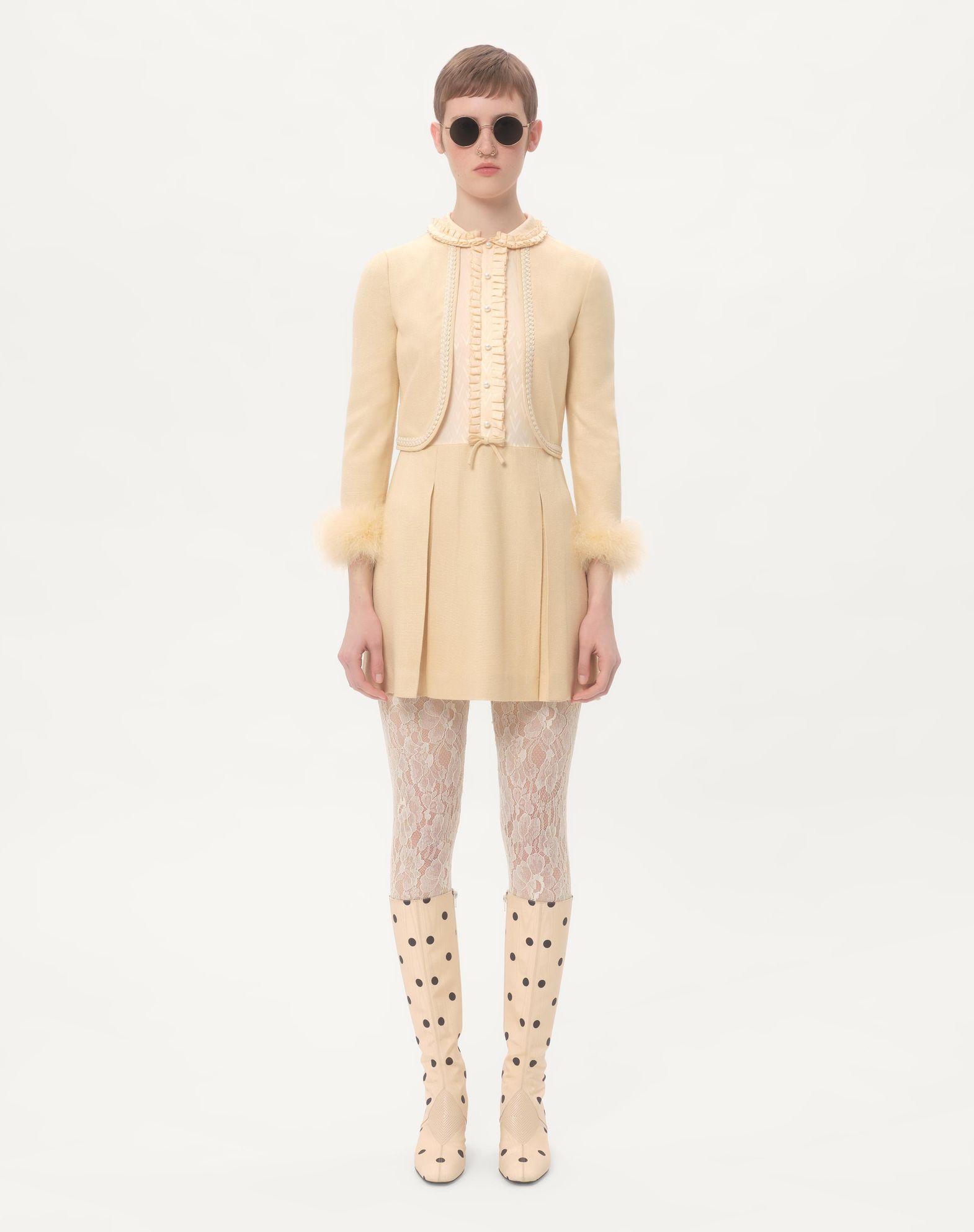 Short Dress In Rustic Silk With Feathers Product Image