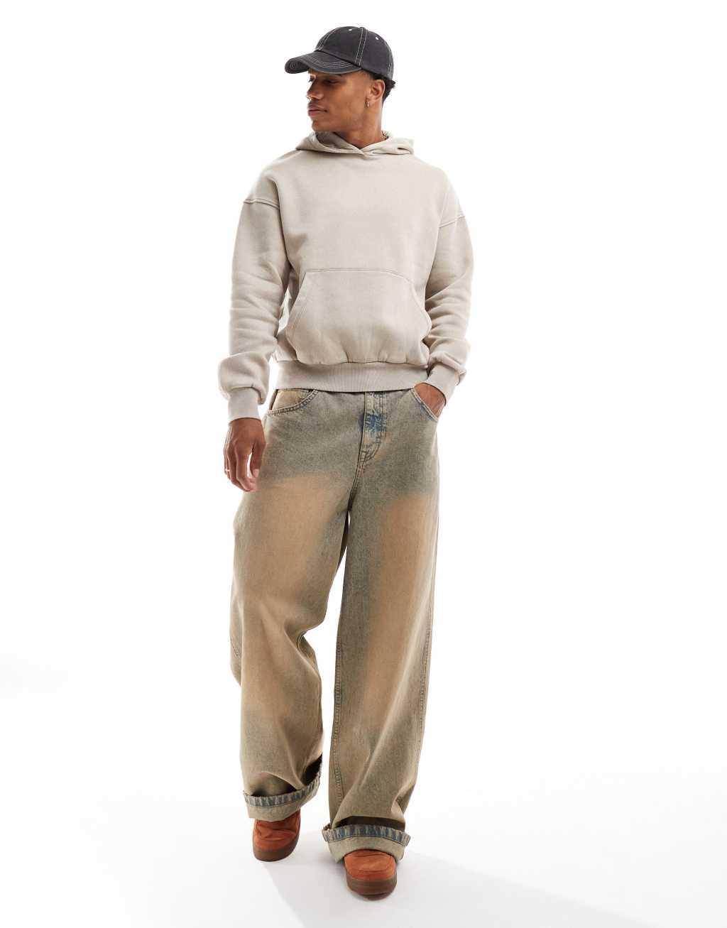 ADPT oversized acid wash hoodie in beige Product Image