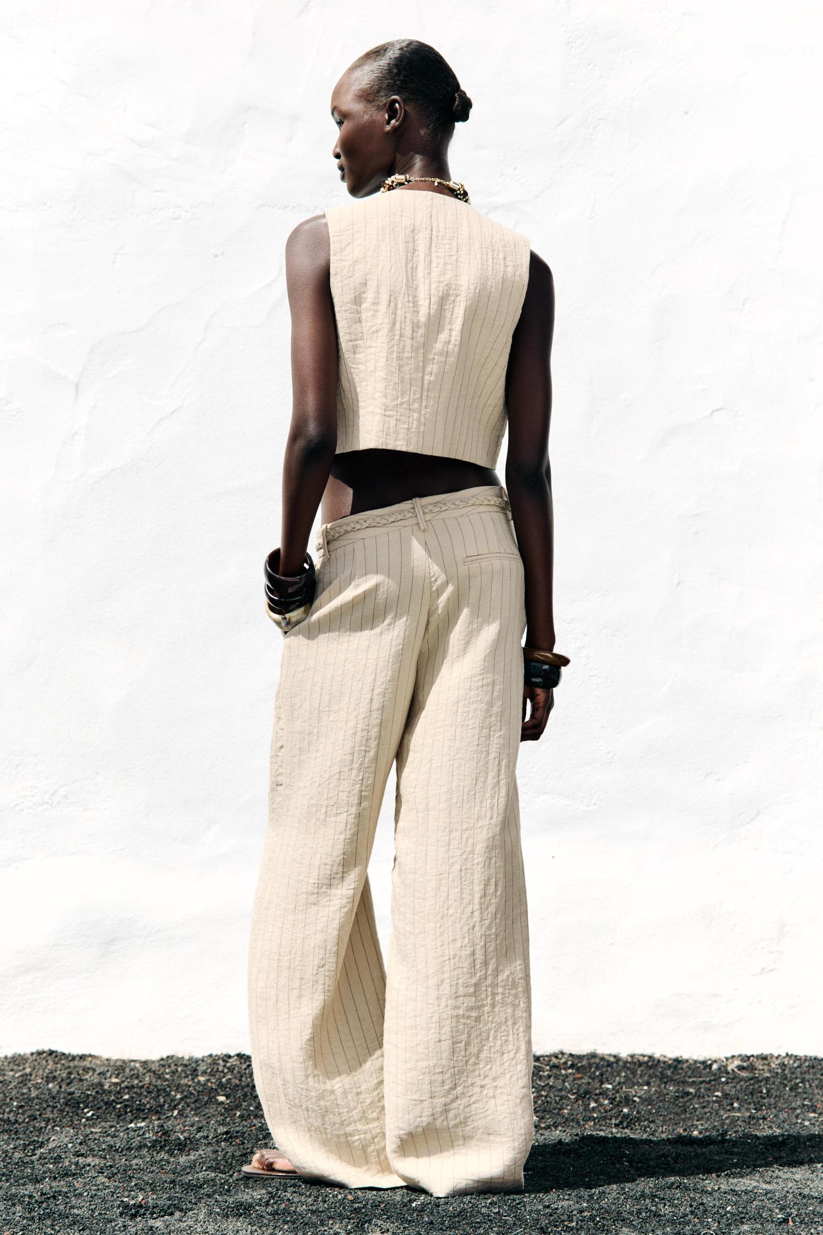 STRIPED PANTS WITH BRAIDED BELT Product Image