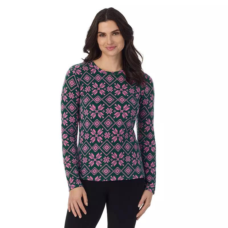 Women's Cuddl Duds® Fleecewear With Stretch Long Sleeve Top, Size: Large, Black White Snowflake Product Image