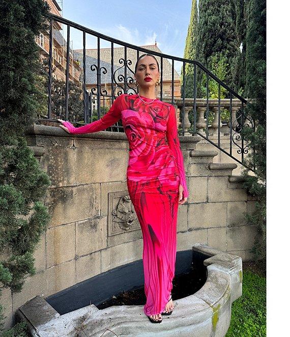 AFRM Coordinating Bevin Floral Printed Ruched Mesh Maxi Skirt Product Image