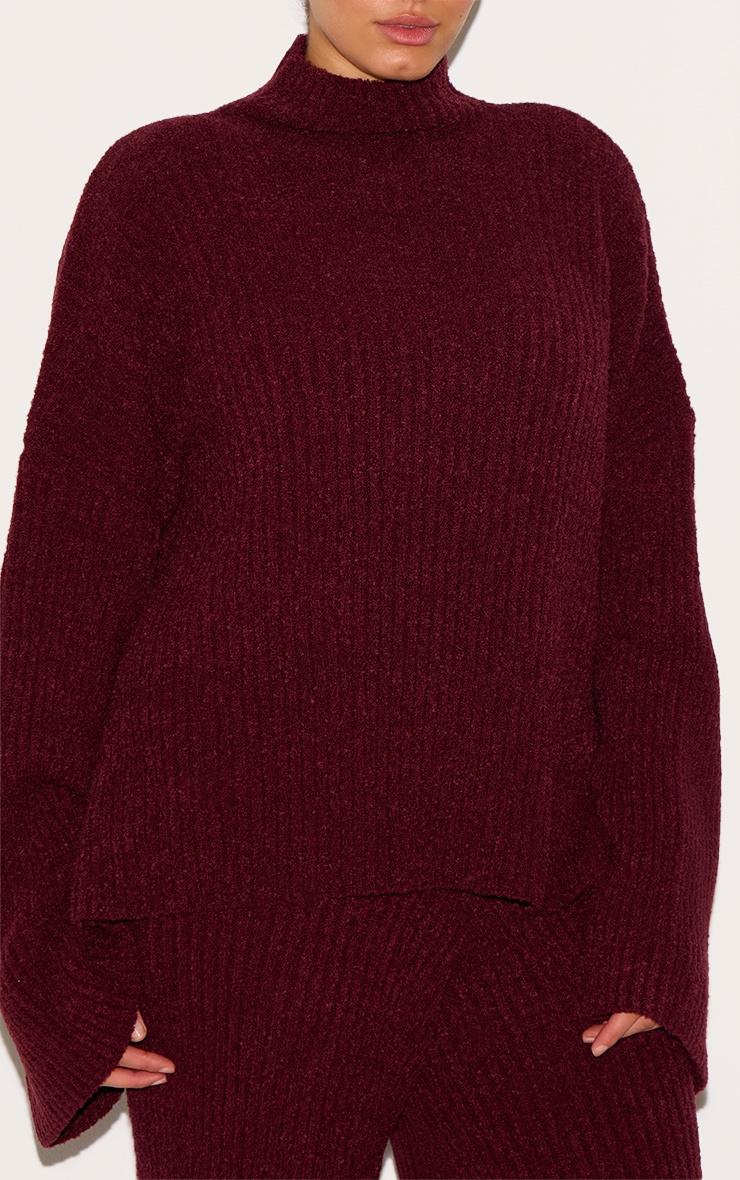 Plus Burgundy Rib Boucle Knit Oversized Sweater Product Image