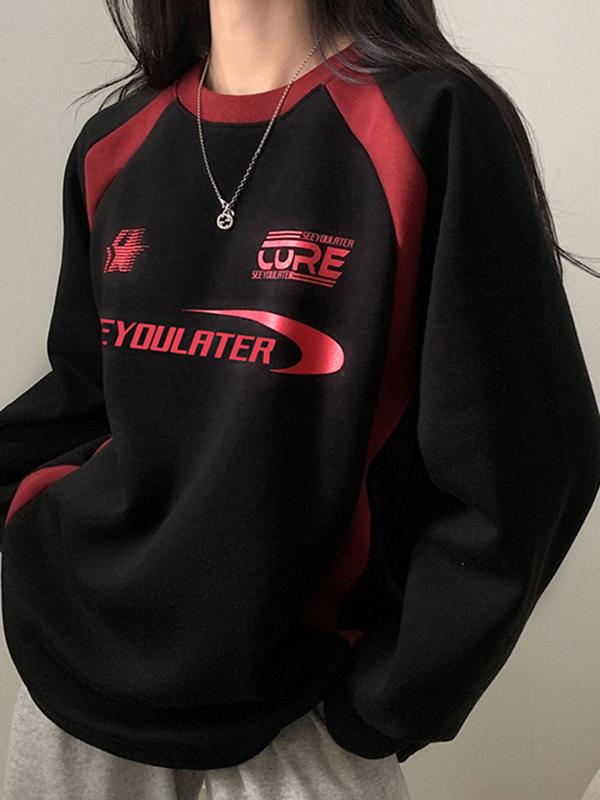 Retro Sports Style Contrasting Letters Sweatshirts Product Image
