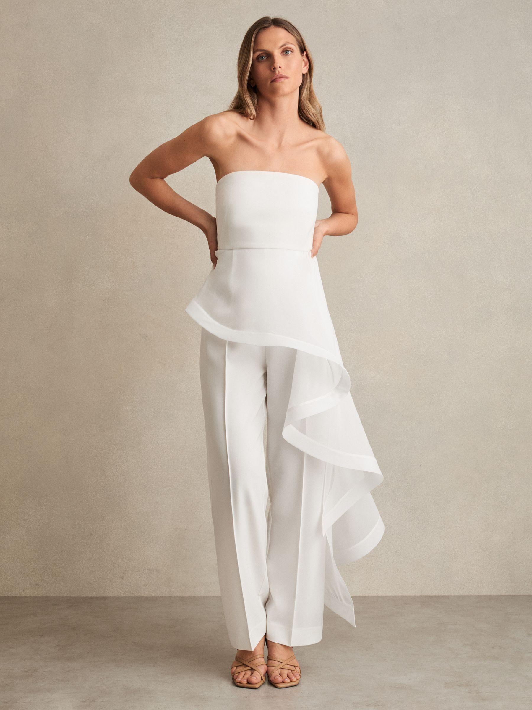 Silk Ruffle Bandeau Wide-Leg Jumpsuit in Ivory Product Image