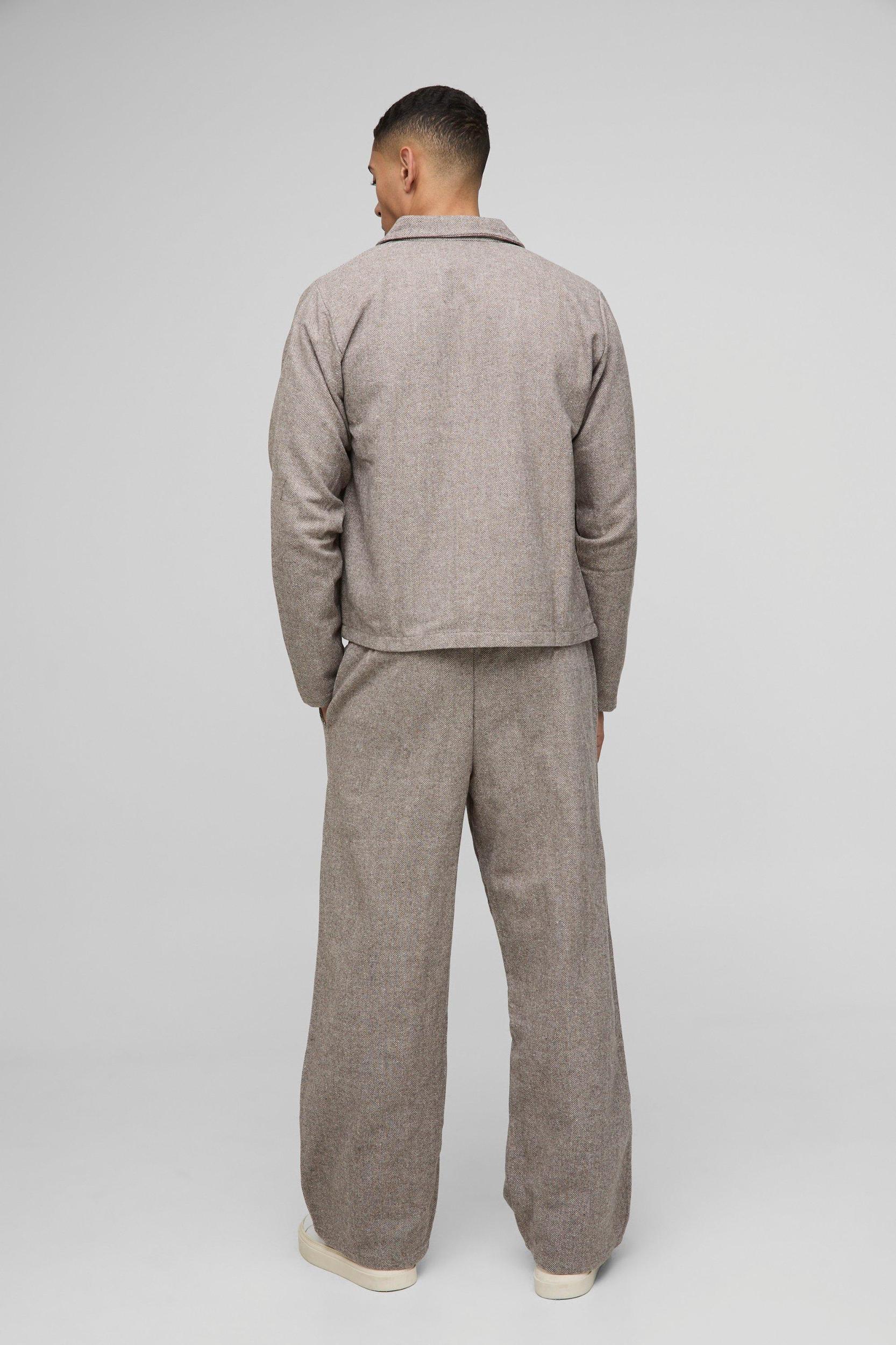 Herringbone Elasticated Waist Wide Leg Pants | boohooMAN USA Product Image