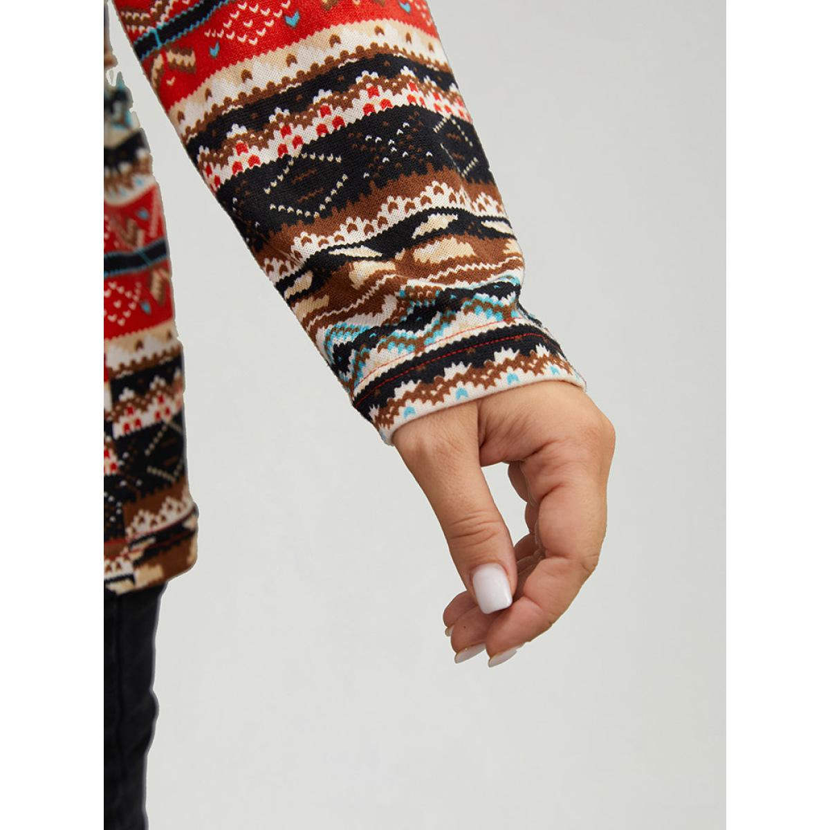 Plus Size Christmas Print Contrast Crew Neck T-shirt Multicolor Women Casual Contrast Graphic-Christmas Round Neck Festival-Christmas T-shirts BloomChic 10/M Product Image