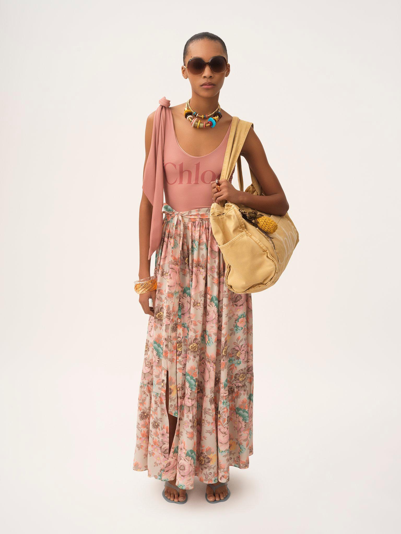 Knotted-strap one-piece logo swimsuit Product Image