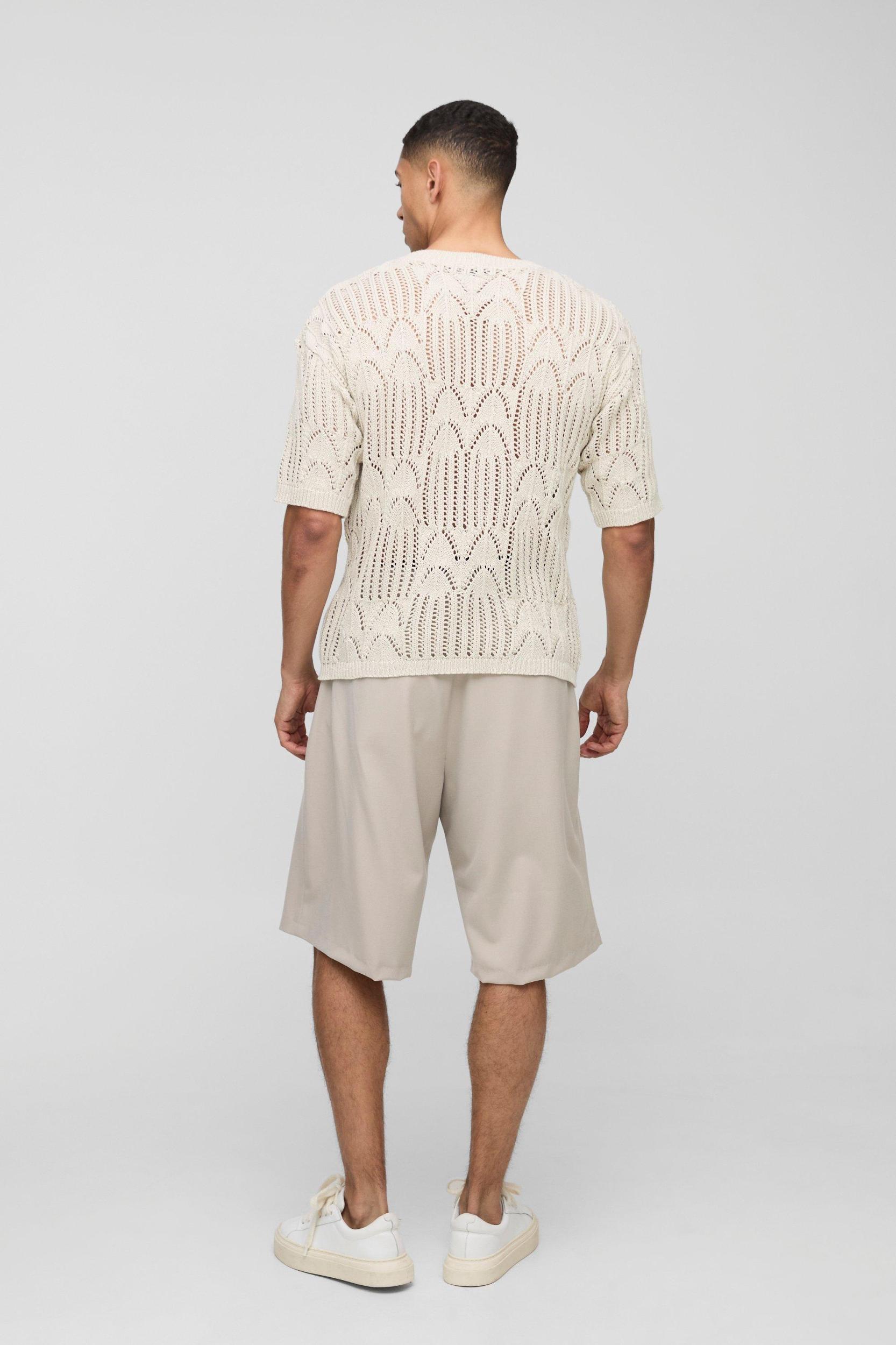 Slim Fit Stitch Interest Open Knitted T-Shirt | boohooMAN USA Product Image