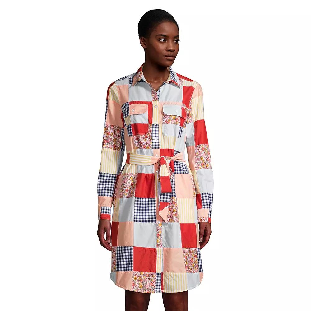 Petite Lands' End Long-Sleeved Shirt Dress, Women's, Size: Large Petite, Multi Patchwork Product Image