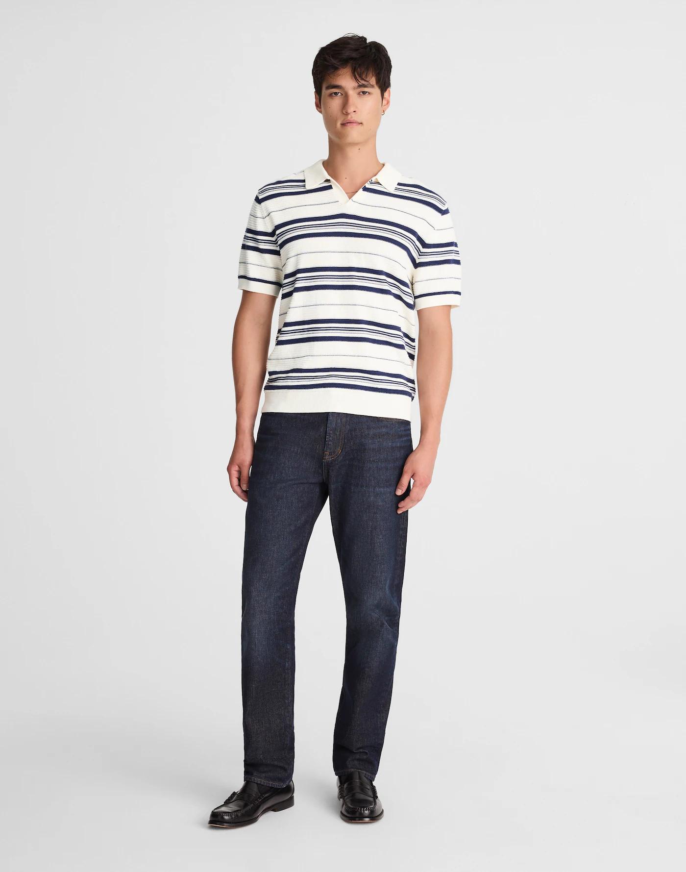 Striped Johnny-Collar Sweater Polo Product Image