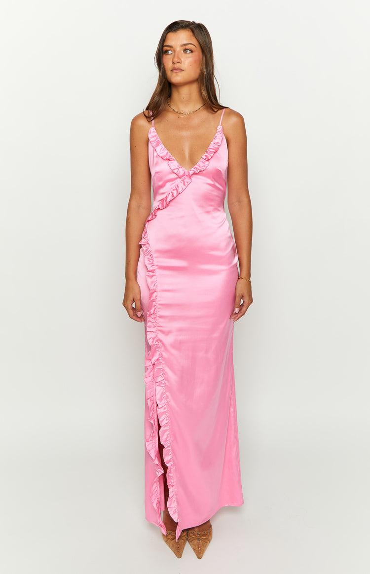 Nahanee Pink Satin Ruffle Maxi Dress Baby Product Image