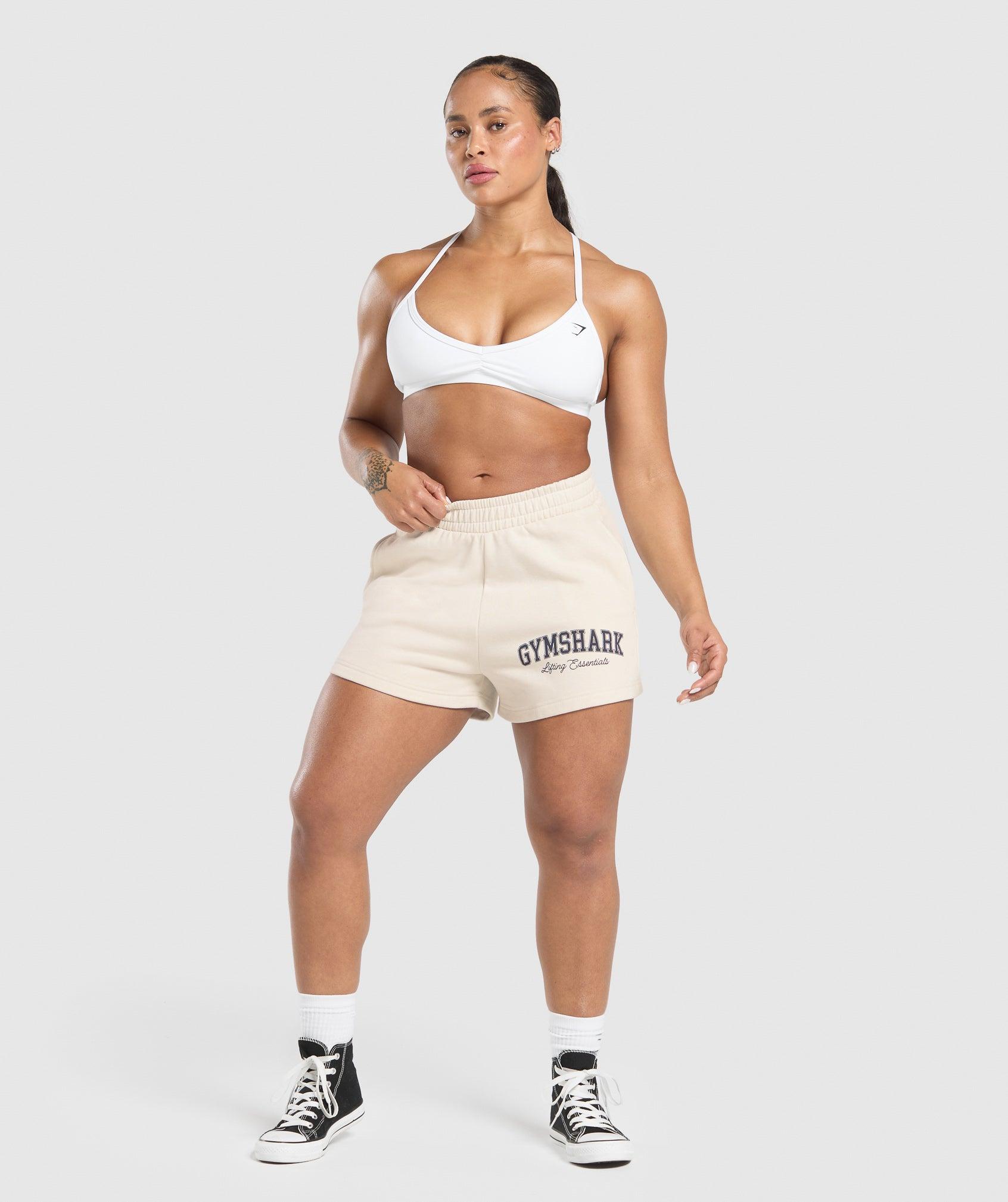Gymshark Lifting Essentials Graphic Brushed 4' Shorts - Oat White Female Product Image
