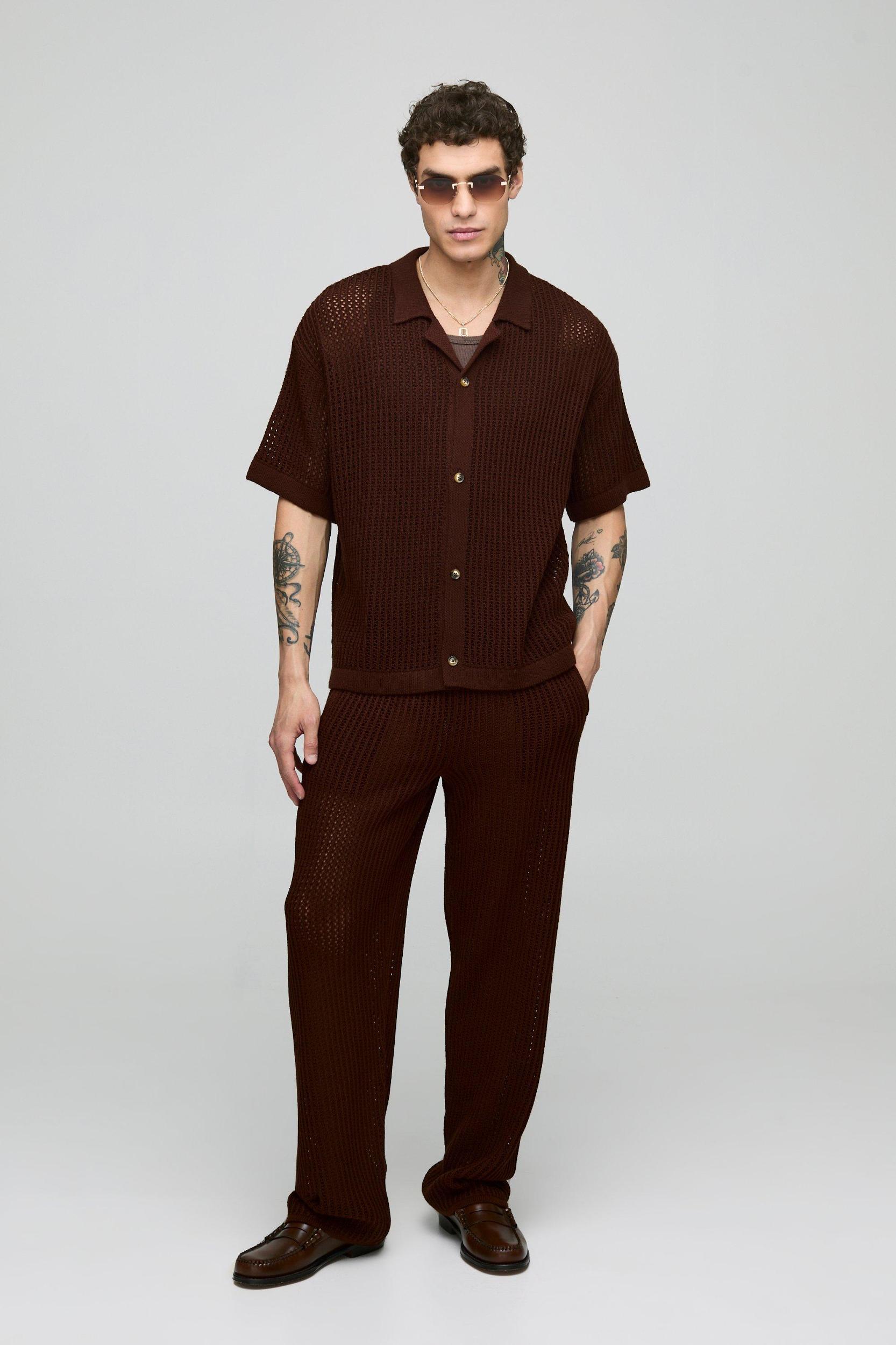 Oversized Revere Knitted Shirt & Relaxed Trouser Set | boohooMAN USA Product Image