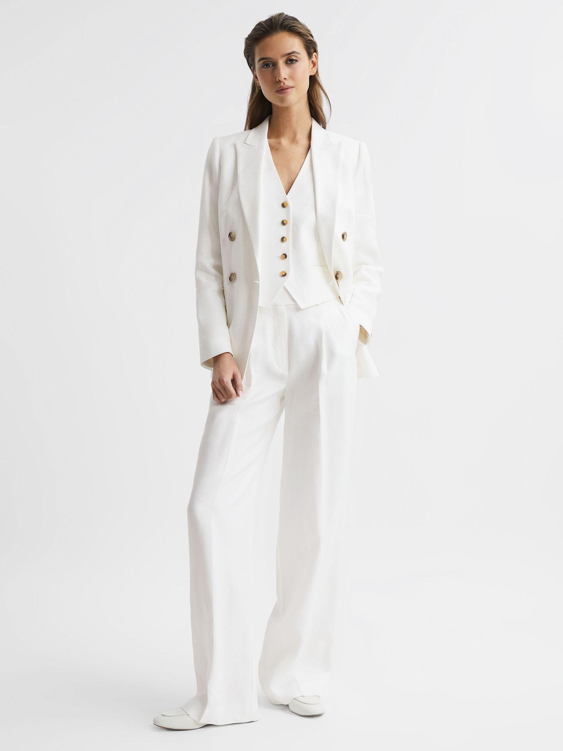 Double Breasted Linen Blazer in White Product Image
