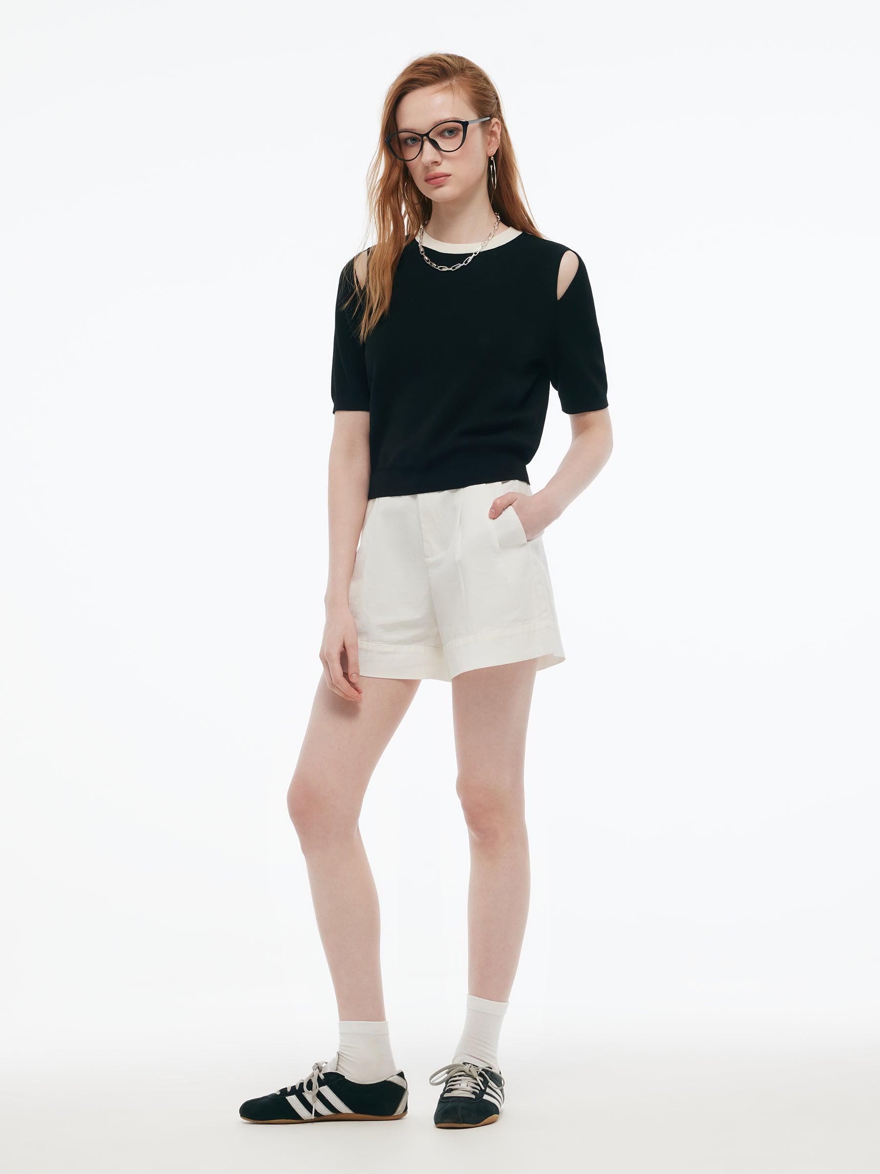 Tencel Blend Women Cut Out Shoulder Women Knit Top Product Image