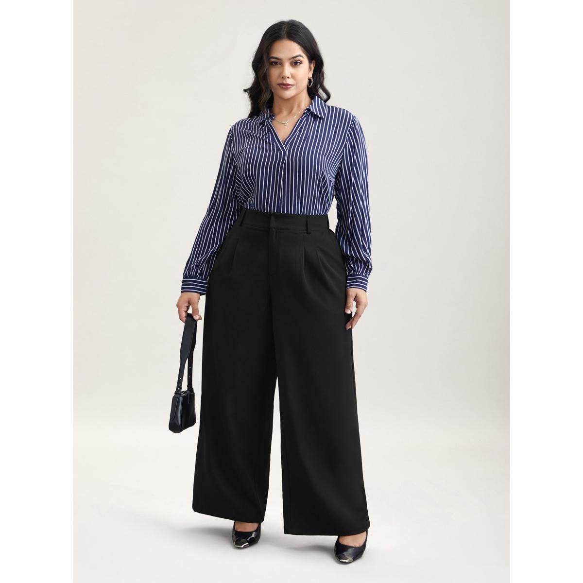 Plus Size Very Stretchy Waist Flared Leg Pants Women Black At the Office Straight Leg Mid Rise Work Pants BloomChic 14-16/1X Product Image