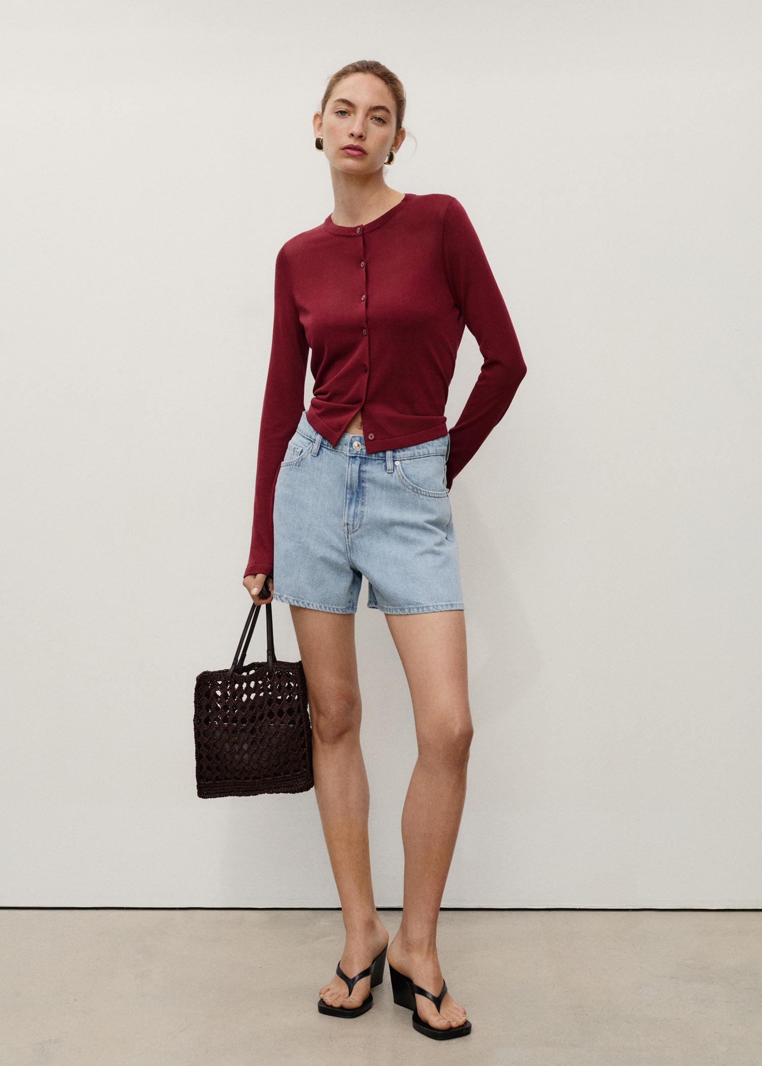 High-waisted straight-fit denim shorts - Women | MANGO USA Product Image