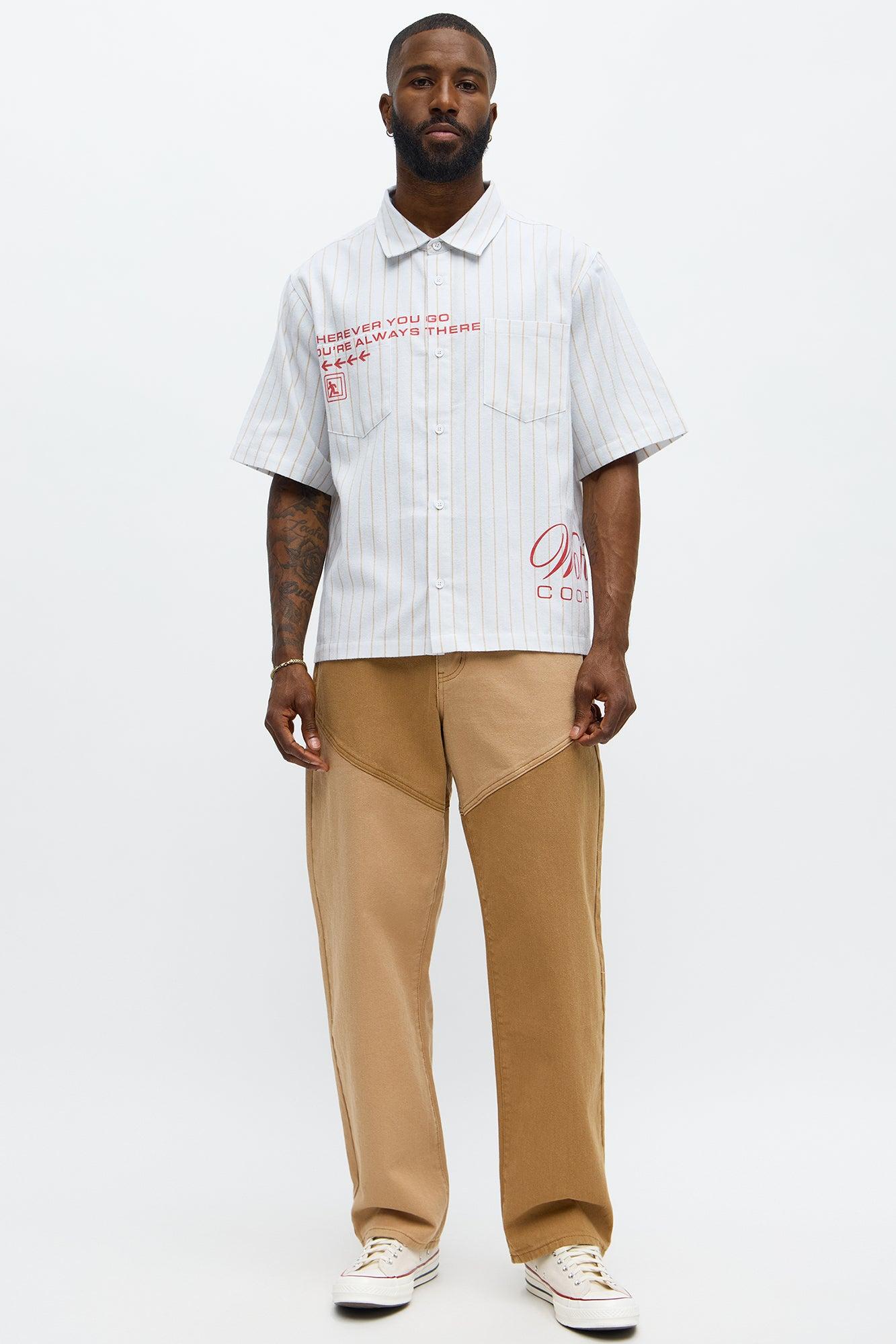 Relaxed Straight Tonal Contrast Pants - Khaki/combo Male Product Image