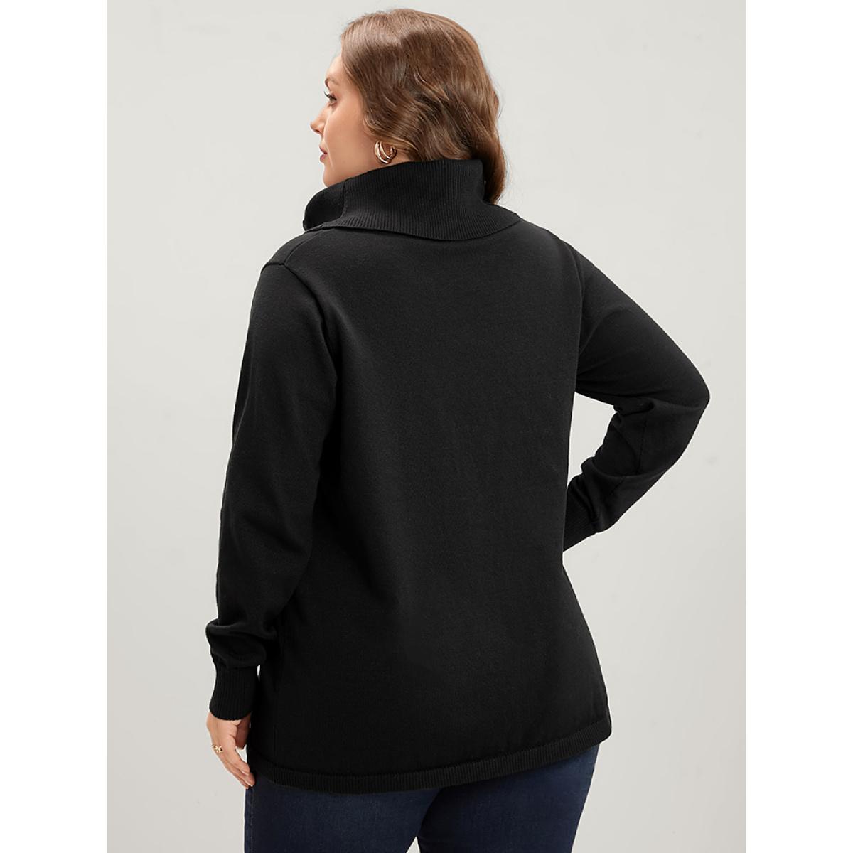 Plus Size Solid Super Soft Knit Tie Funnel Neck Knit Top Black Women Elegant Long Sleeve Turtleneck Dailywear Pullovers BloomChic 22-24/3X Product Image