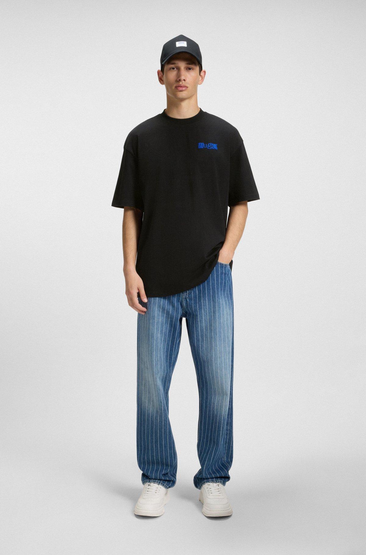 HUGO - Cotton jersey T-shirt with mixed-print logo - Black Product Image