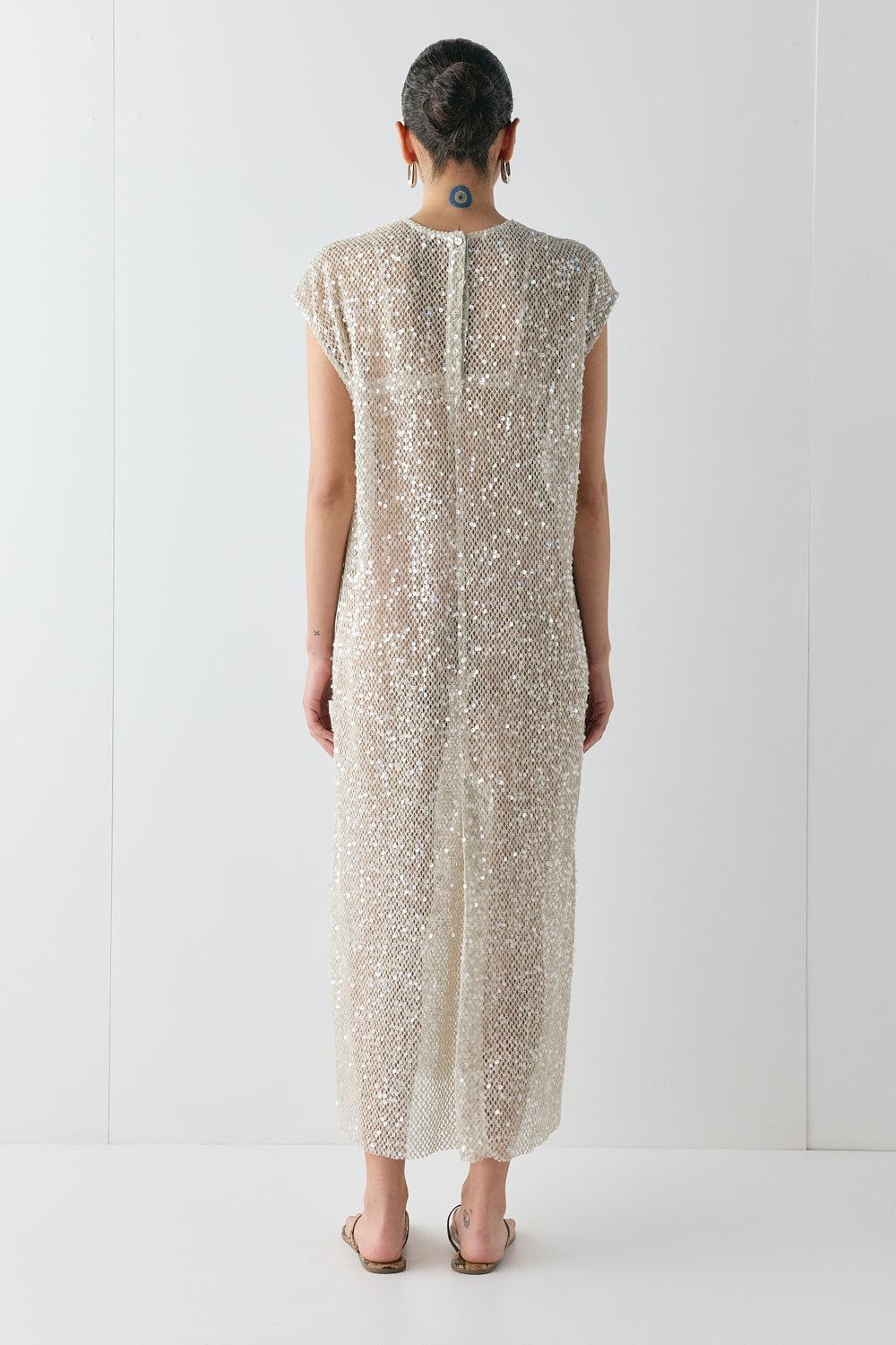 Sabre Sequin Midi Dress Oat Product Image