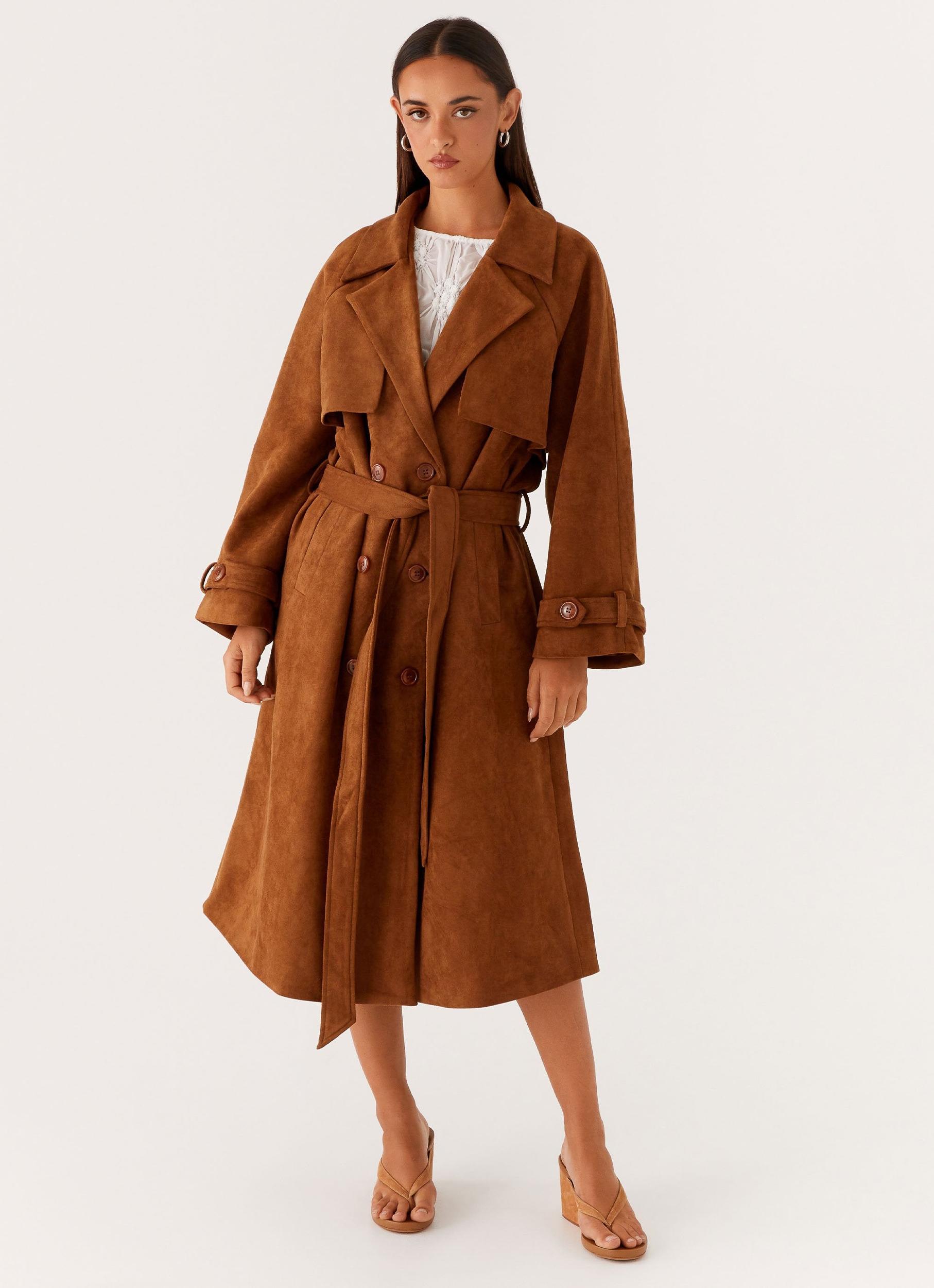 Bridie Faux Suede Trench Coat - Brown Product Image