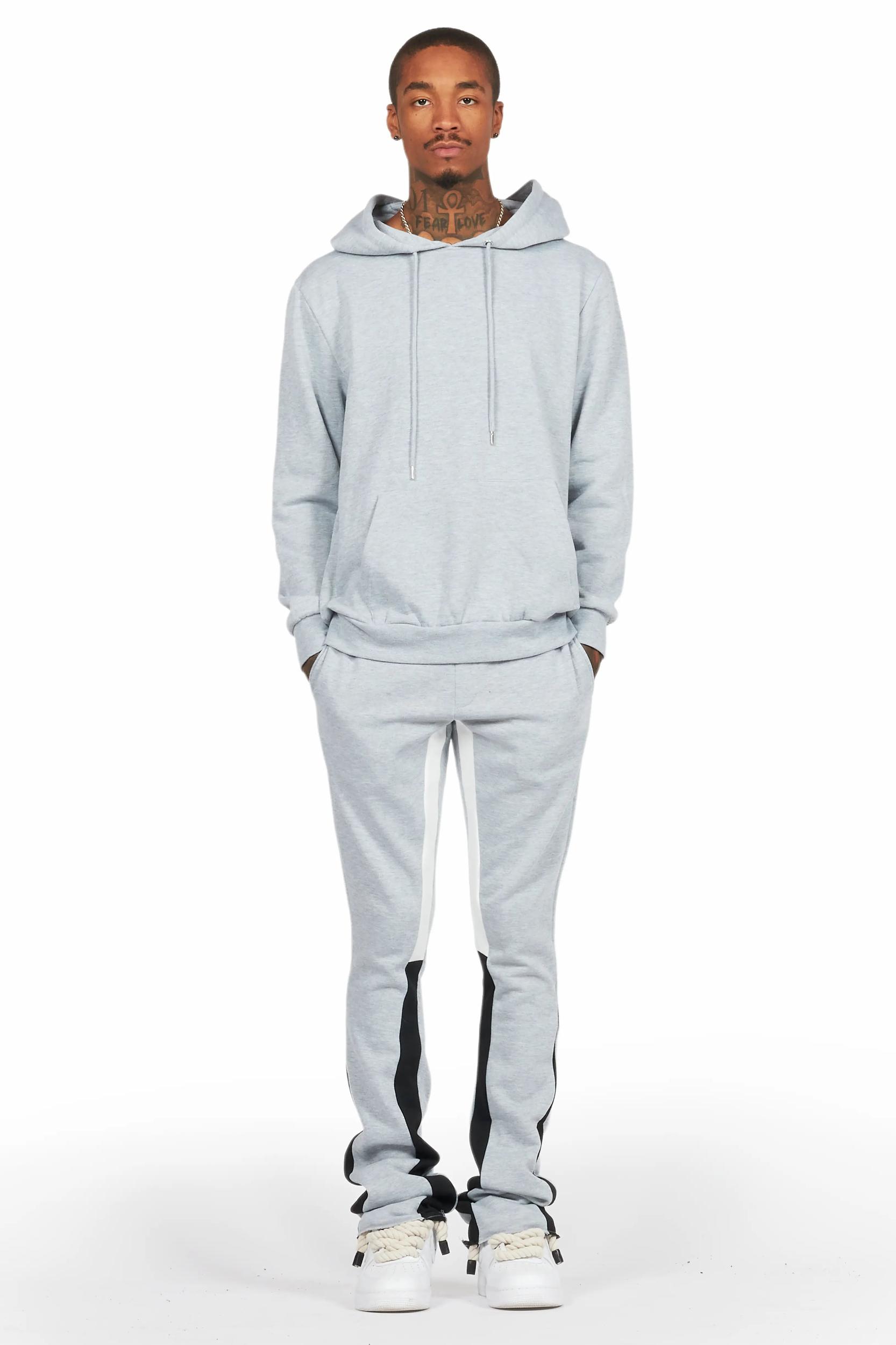 Basic Heather Grey Hoodie/Stacked Flare Track Set Male Product Image