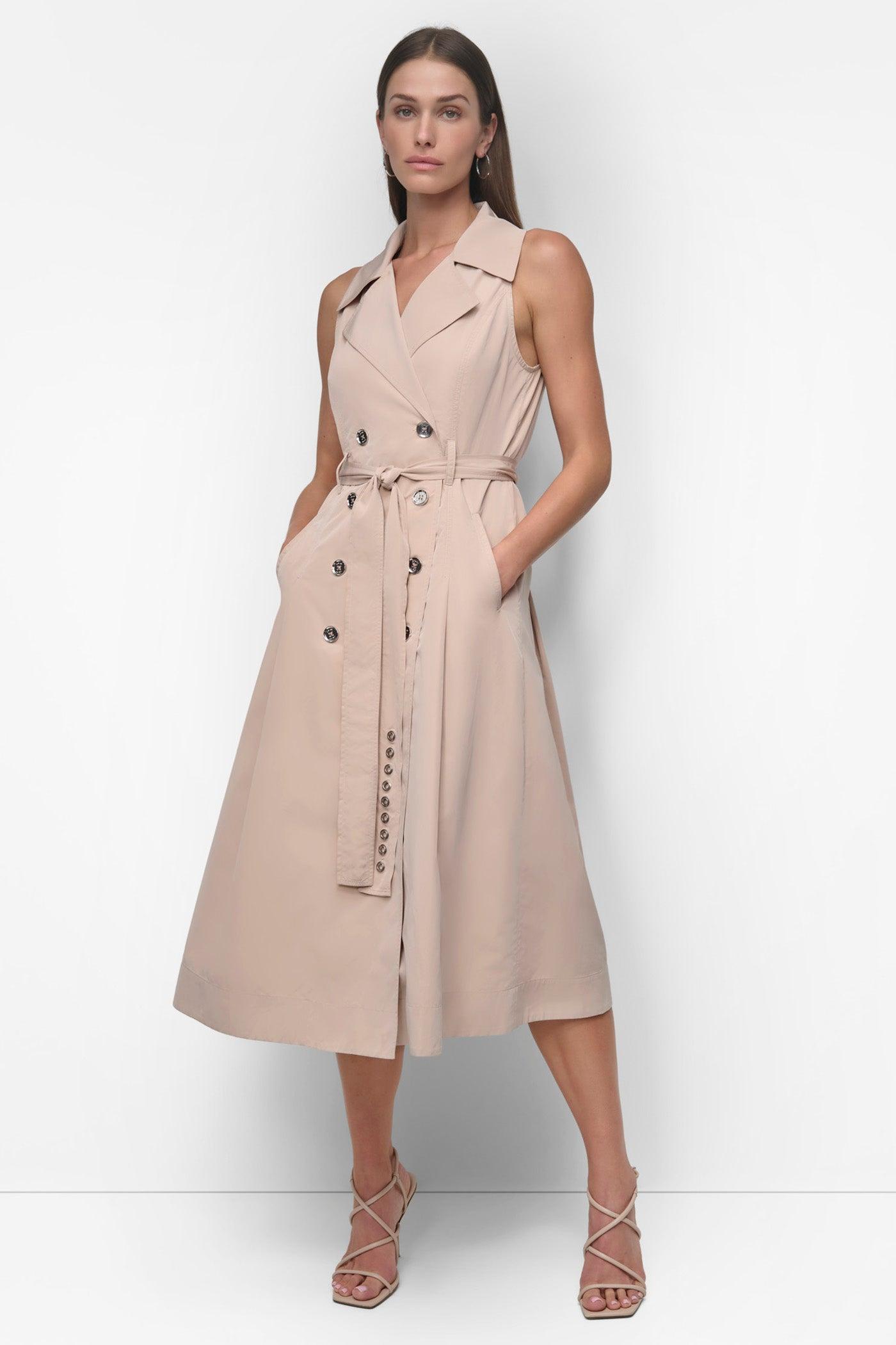 SLEEVELESS TECH COTTON BELTED MIDI DRESS Product Image