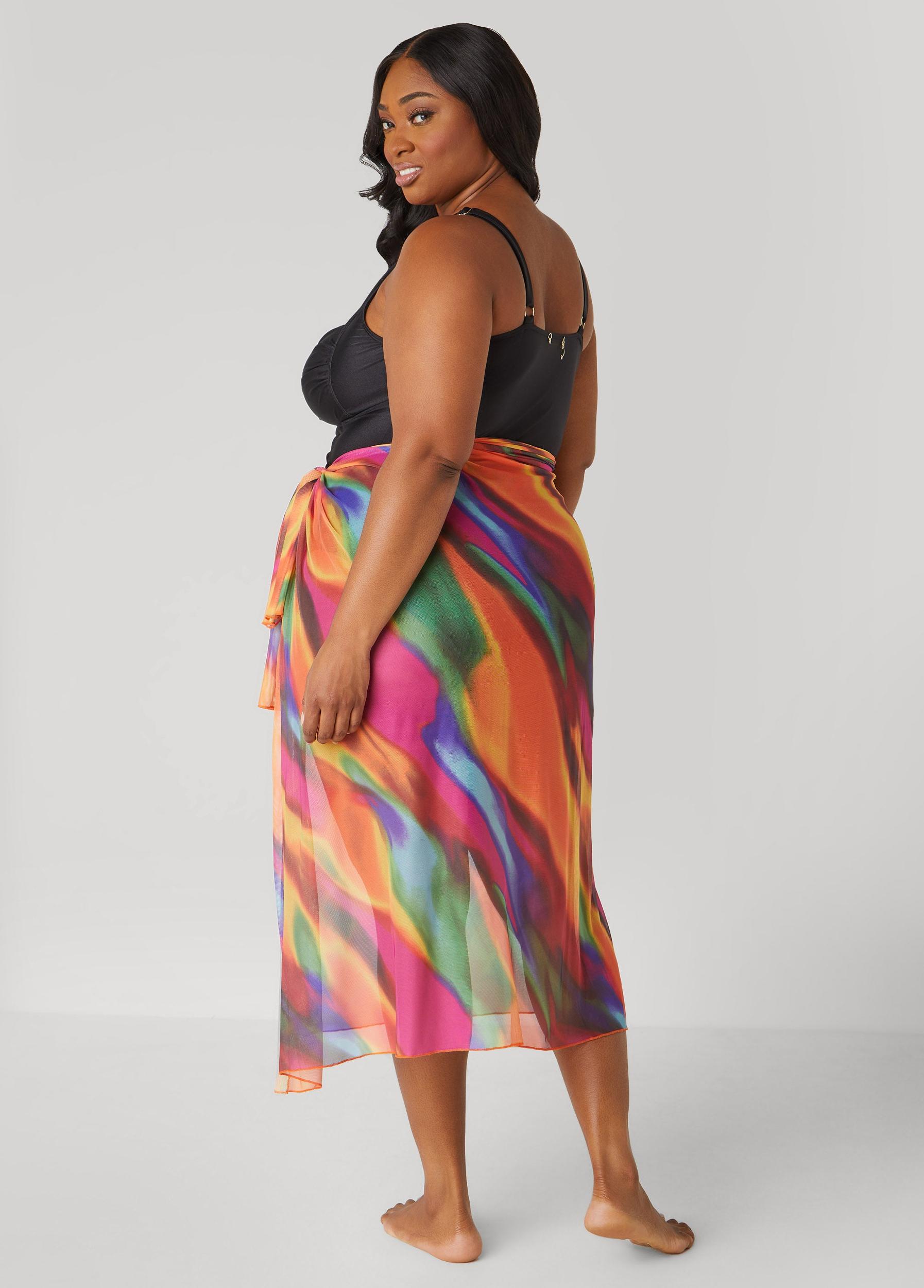 Plus Size Tie Dyed Stretch Mesh Sarong Ashley Stewart Product Image