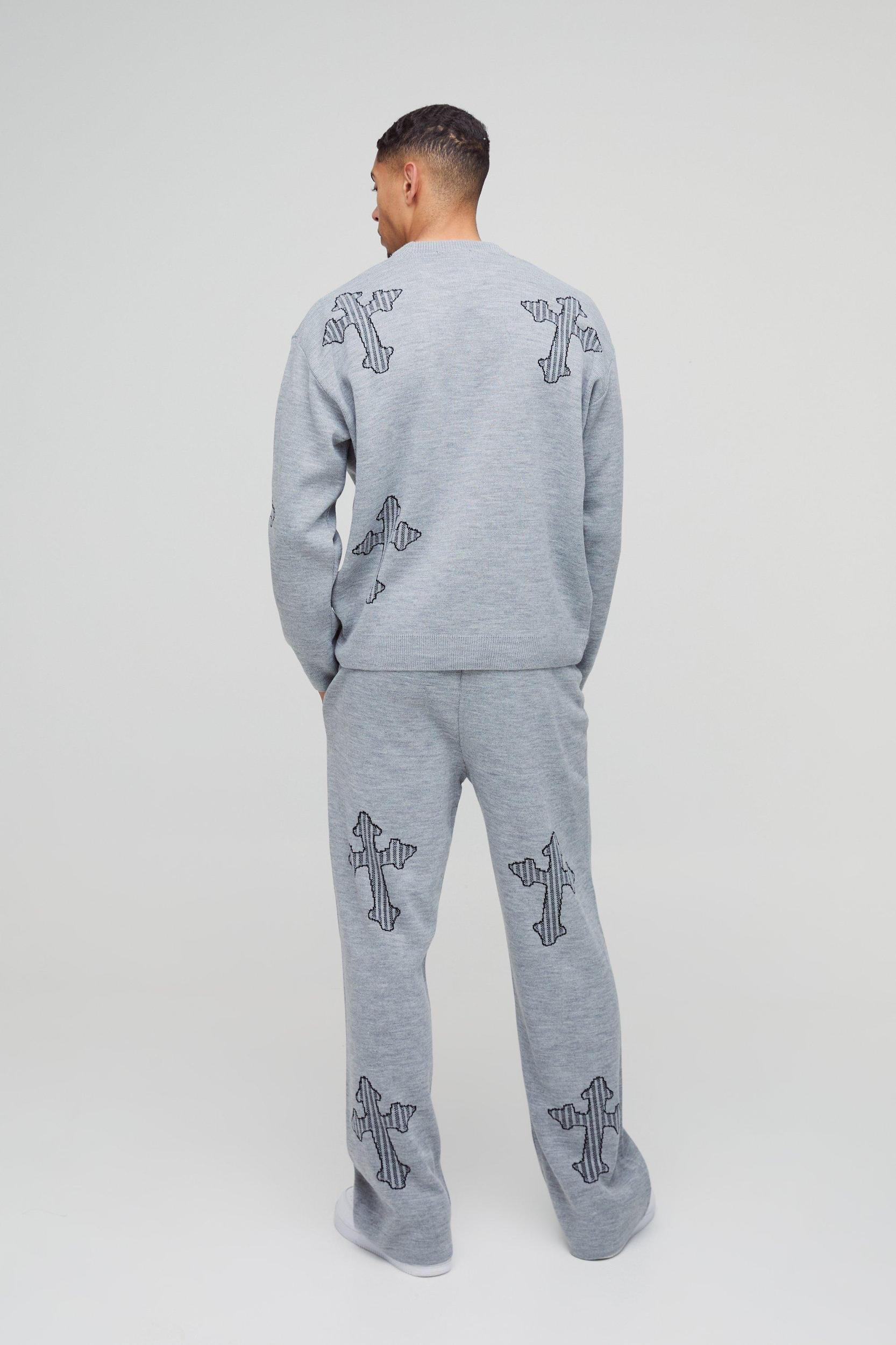 Oversized Laddered Cross Raw Edge Knitted Sweater | boohooMAN USA Product Image