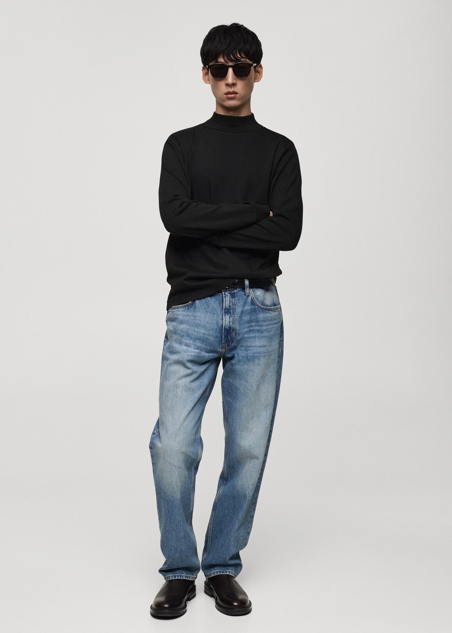 Long-sleeved t-shirt with perkins neck - Men | MANGO USA Product Image