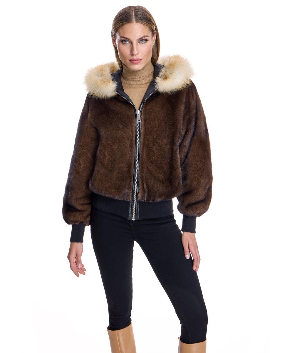 Reversible Mink Jacket with Fox Trimmed Hood Product Image